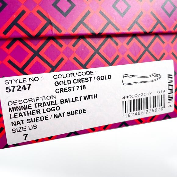 Tory Burch Minnie Travel Ballet Flats Gold Crest Suede Leather Logo Yellow Sz 7 - Picture 10 of 10